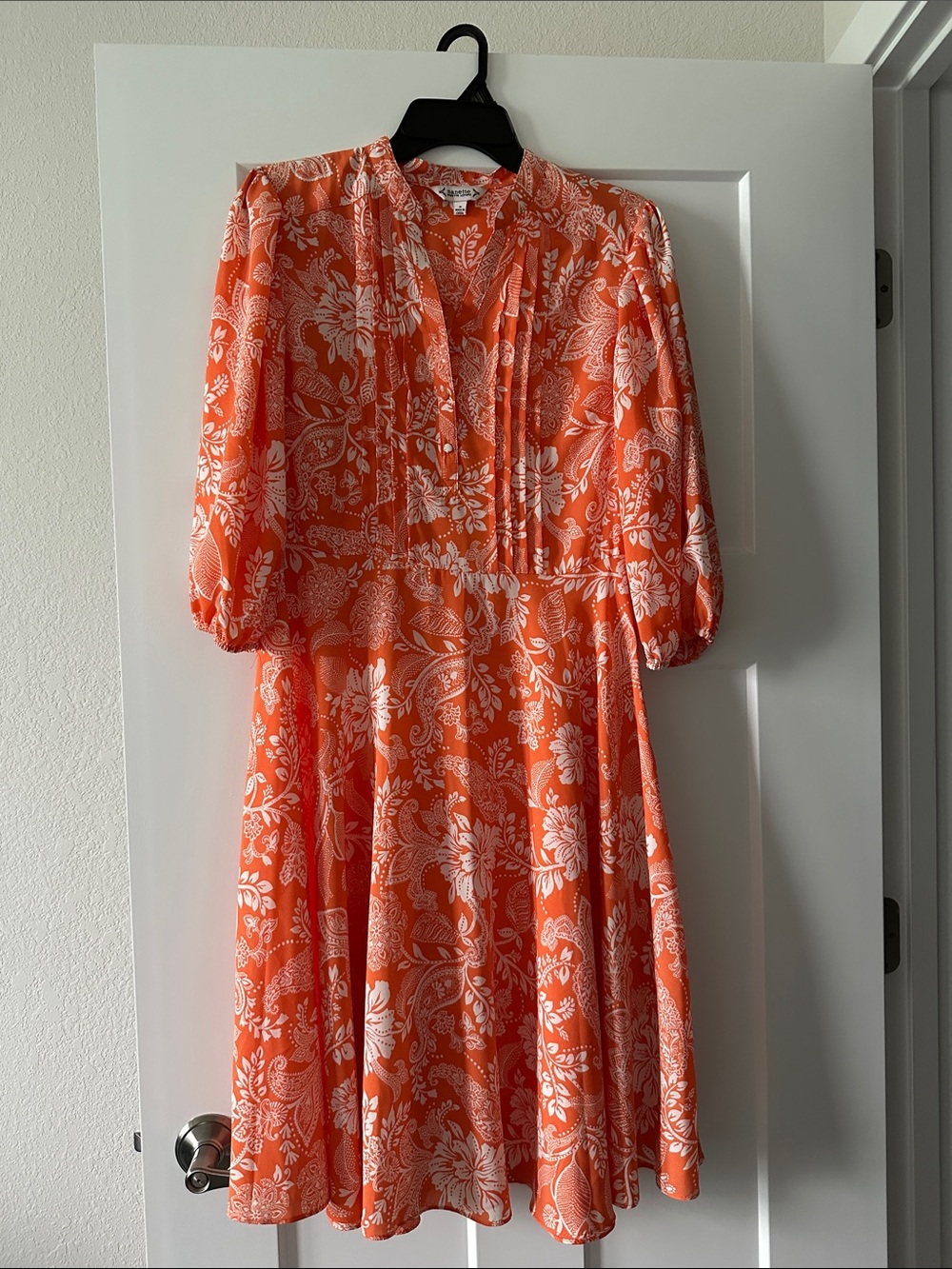 Nanette Lepore Orange Floral Midi Dress with White Print
